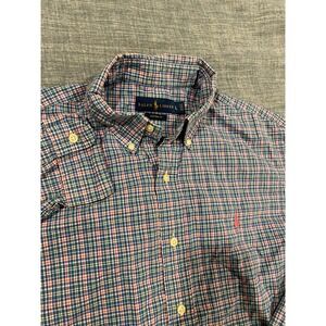 Ralph Lauren Men Custom Fit Plaid Button Down Shirt Pink Pony Logo Size L